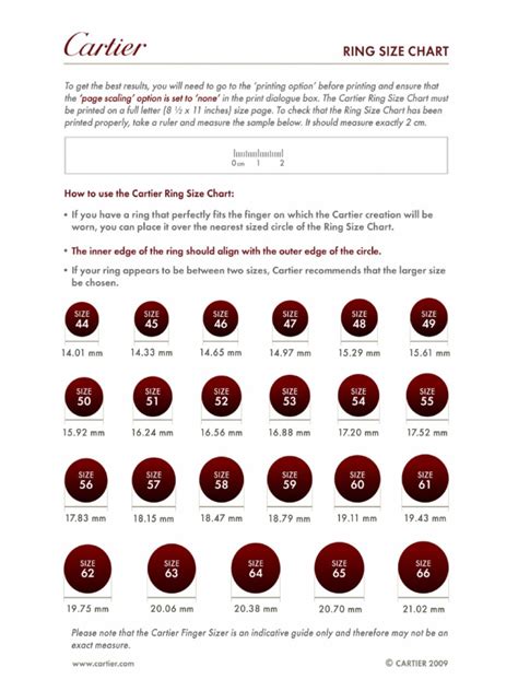 cartier size chart